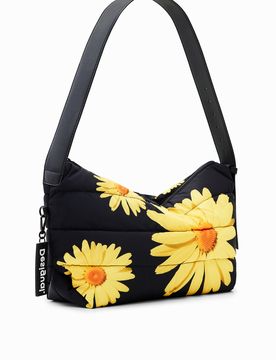 Grand sac à bandoulière fleuri M. Christian Lacroix, Polyester, Noir, U