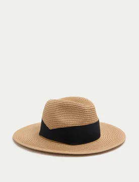 Paper Straw Fedora Hat Natural female - M&S - FashionsVida