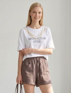T-shirt in cotone con applicazione gioiello - bianco