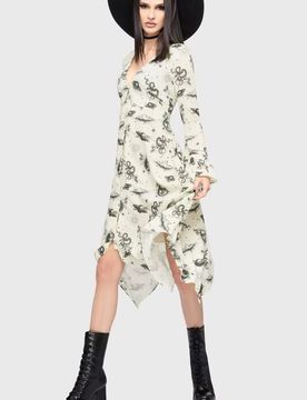 Gothic Kleid knielang - Celestial Night Midi Dress - XS bis XL - für Damen - Größe S - creme - Frauen - female