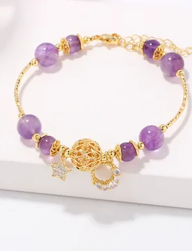 Fashion Jewelry Purple Beads Gold Color Hollow Metal Ball Bracelets for Women Wedding Party Jewelry Accessory - Aliexpress - FashionsVida