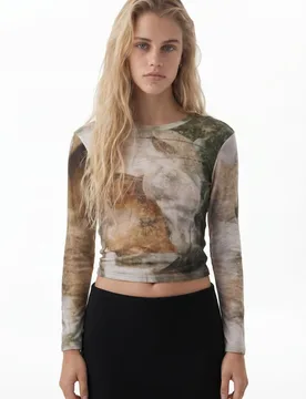 T-shirt col roulé cheval BROWN M female - Desigual - FashionsVida