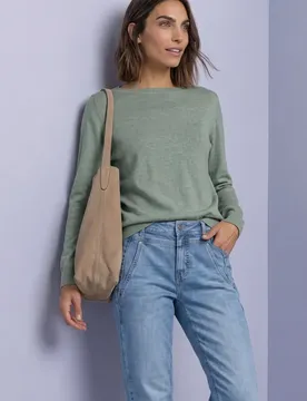 Basic Pullover mit U-Boot-Ausschnitt female Grün