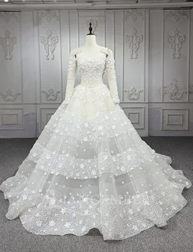 Customized Exquisite Wedding Dress Sweetheart Neck Lace Beaded Long Sleeve Sequins Bride Dresses Vestidos De Noiva DY1314 - Aliexpress - FashionsVida