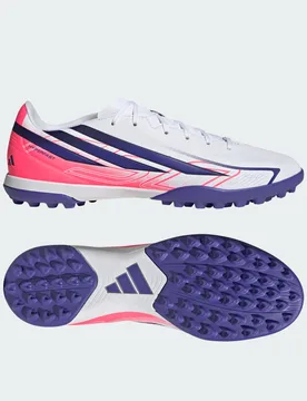 F50 Hyperfast Club Turf Football Shoes 41 1/3 Cloud White / Solar Purple / Solar Turbo - Adidas - FashionsVida