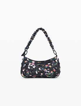Bolso pequeño trenzado collage, Mujer, Poliuretano, Negro, U