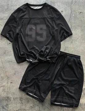 Conjunto de camiseta de manga corta y pantalones cortos de malla de estampado digital holgado para hombres, ropa de calle - Shein - FashionsVida
