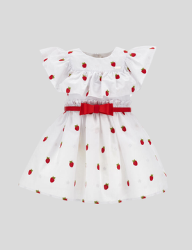 Abito con fragole bambina bianco-rosso