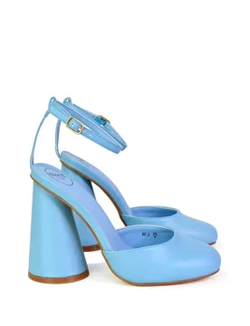 Women's 'Ekin' Ankle Strap Statement Cylinder Block Heel in Blue Size: 6 - Blue - Size: 6 - XY London - FashionsVida