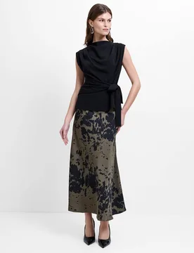 Printed Midi Slip Skirt Khaki Mix female - French connection - FashionsVida