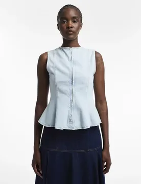 TSLEA SL SEAMED PEPLUM DENIM TOP LB female - 36 - FashionsVida