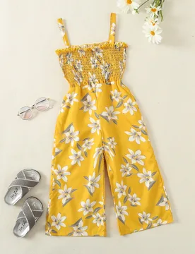 Mono De Tirantes Con Volantes Y Con Estampado Floral Para Niñas Jóvenes - Shein - FashionsVida