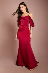 Women's Cowl Neck Corset Drape Satin Maxi Dress in Red Size: 8 - Red - Size: 8