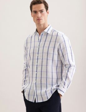Regular Leinenhemd Karo Blau 46