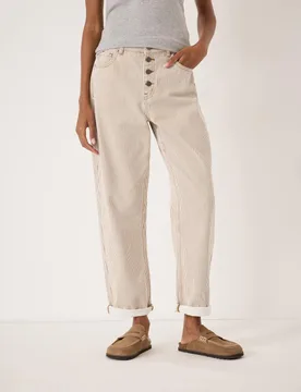 Boyfriend Striped Button Front Turn Up Jeans Natural Mix female - hush - FashionsVida