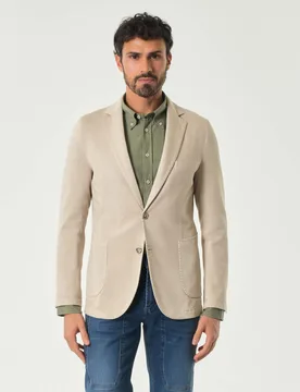 Blazer color sabbia in cotone stretch micro armatura con tasche a toppa e impunture a vista - Paul Baker - FashionsVida