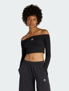 T-shirt a maniche lunghe a costine Essentials Rib Off Shoulder L Black