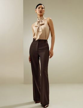Camicetta Seta Senza Maniche XS Elegante Cravatta Charmeuse Top Estivo