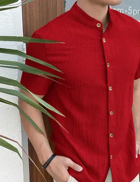 Camisa casual de manga corta para hombre con bordado de lino sintético, Camisa de manga corta con cuello mandarín negro para hombre, Camisa casual c - Shein - FashionsVida