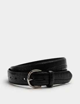 Leather Croc Texture New Buckle Belt Black male - M&S - FashionsVida