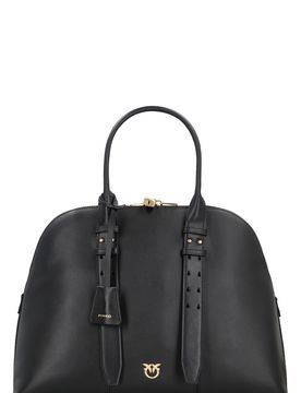 Maxi Leather Bowling Handbag with Double Zip Padlock Detail and Double Handle