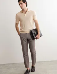 Merino Wool with Silk Knitted Polo Shirt Ecru male