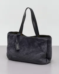 Shopping bag grigia in montone con manici in pelle con impunture