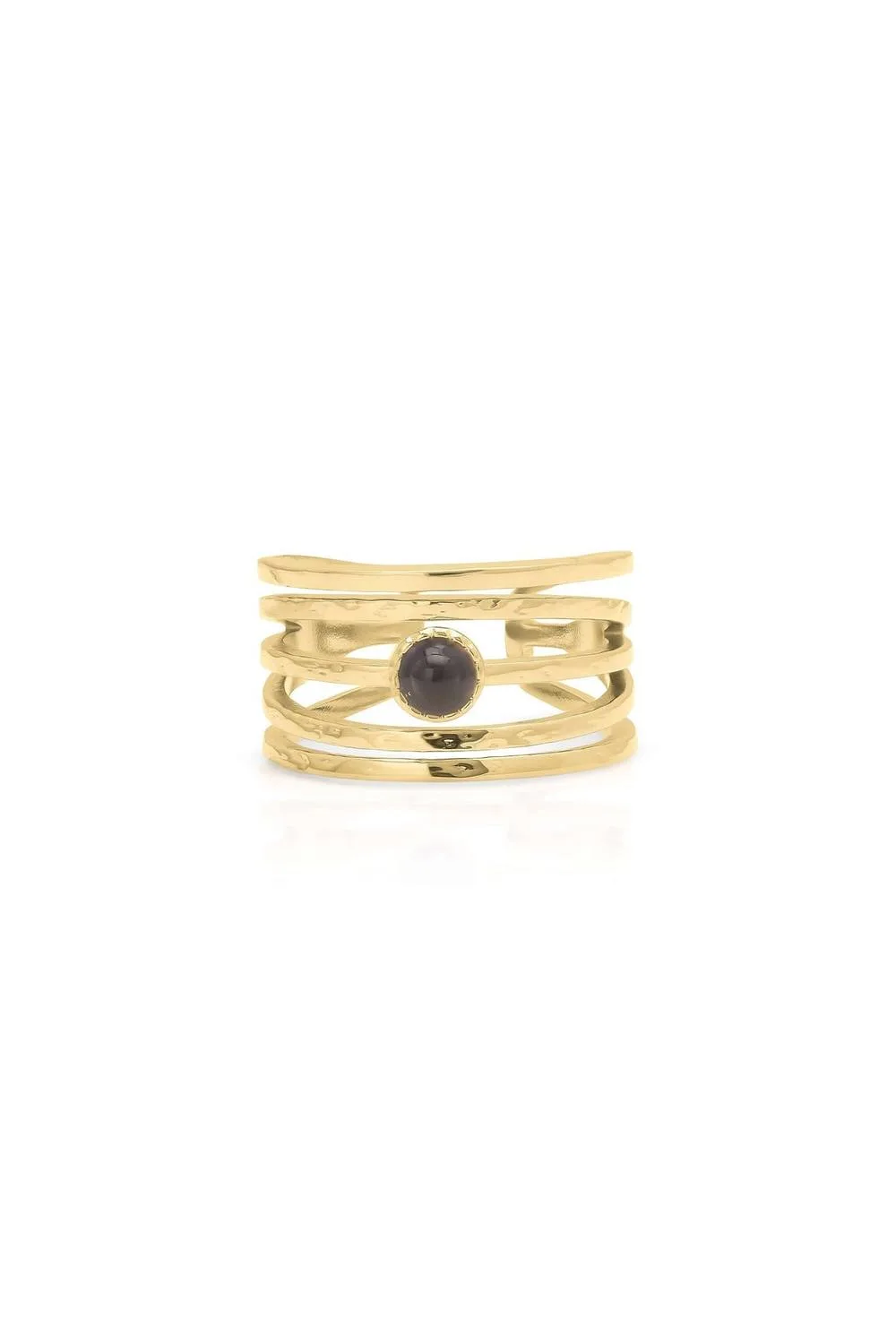 Lena Layered Black Stone Ring - Gold - Size: One Size - IKRUSH - FashionsVida