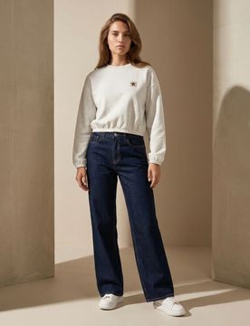 Jeans wide straight leg in cotone - steel blue