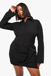 Womens Plus Drape Front Shirt Dress - Black - Size 18 Uk