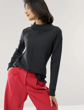 Sweatshirt mit Strick, noch offen: Größenlauf, Farbe Schwarz, 40, schöne Strickdetails bequem, da elastisch Damen - Walbusch - FashionsVida
