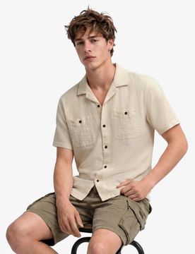 Superdry Herren The Merchant Store - Strukturiertes Kurzarmhemd Cream - Größe: L
