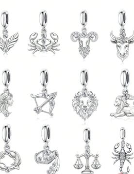 Set Colgante de los 12 signos del zodíaco de plata de ley 925, colgante de constelación con cristal CZ incrustado, adecuado para pulsera, regalo de