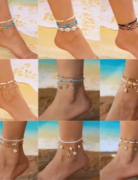 Boho Ocean Layered Ankle Bracelet Set, Starfish Shell Pearl Beaded Multi-pack Summer Beach Adjustable Anklet Foot Jewelry - Aliexpress - FashionsVida