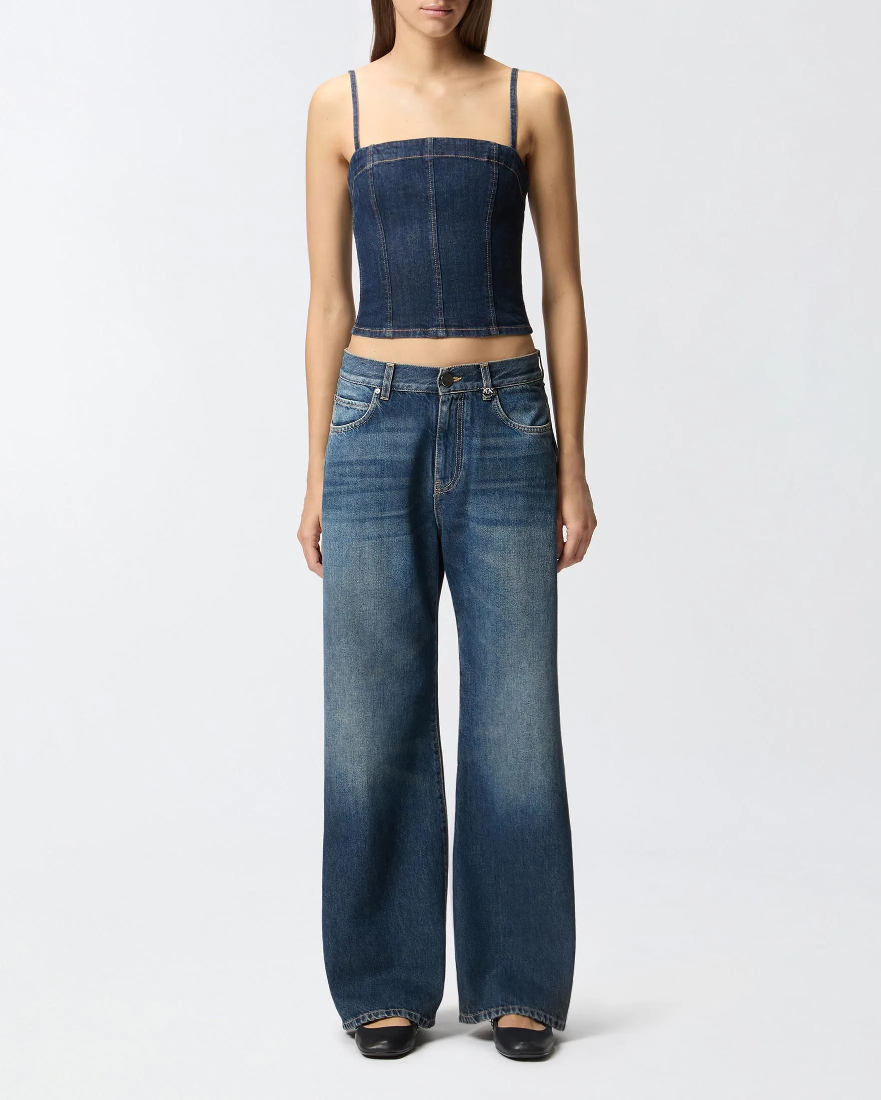 Jeans Wide blu stonw washed in cotone e lyocell - PINKO - FashionsVida