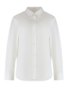 Women's Long-Sleeve Cotton Shirt with Button-Front and Classic Collar