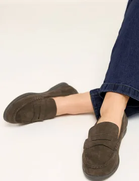 Faux Suede Flatform Loafers In Wide E Fit - Brown - Size: 10E - Yours - FashionsVida