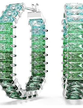 Orecchini a cerchio Matrix, Taglio baguette, Forma ottagonale, Sfumatura di colore, Verdi, Placcato rodio OS - Swarovski - FashionsVida
