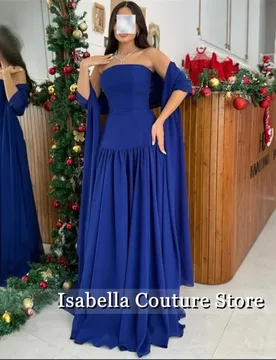 Royal Blue Evening Dresses Strapless Formal Gown Dress Beach Chiffon Night Dress with Matching Shawl robe de bal Customized - Aliexpress - FashionsVida