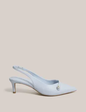 Leather Kitten Heel Slingback Shoes Blue female - Hobbs - FashionsVida