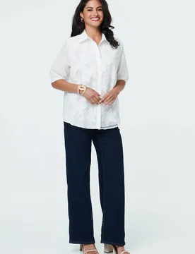 Floral 1/2 Sleeve Embroidered Shirt - White - Size: S/M - Izabel London - FashionsVida
