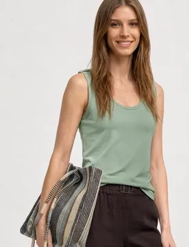 Top mit Rounded V-Neck und Knopfdetail female Grün