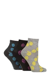 Women's 3 Pair Patterned Pelerine Bamboo Anklet Socks Smiley Face 4-8 - Multi Coloured - Size: Small
