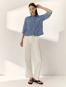 Camisa de mujer manga a codo cuello camisero - Paz Torras - FashionsVida