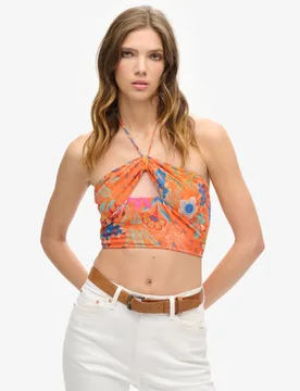 Superdry Damen Orange, Blau und Gelb Gewebtes, Kurz Geschnittenes Oberteil Bedruckt, Größe: 38 - 59.99 - FashionsVida