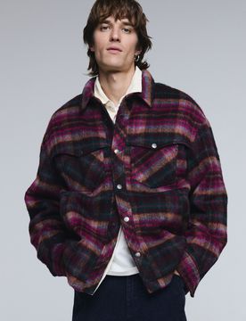 Veste à carreaux avec poches, , Rouge, S