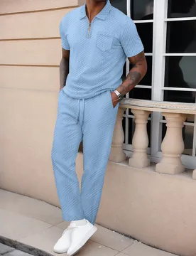 Men's casual short-sleeved T-shirt set Spring/Summer everyday street fashion with a collar and pocketed trousers two-piece - Aliexpress - FashionsVida