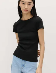 Cotton Rich Ribbed Slim Fit T-Shirt Black female