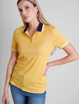 Women's Contrast Collar Vintage Polo Shirts in Mustard Size: 18 - Mustard - Size: 18 - Enorsia - FashionsVida