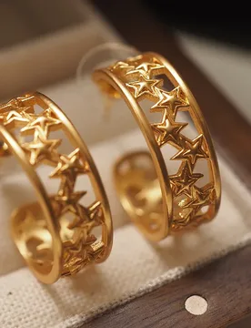 Niche Design Courtly Style Hoop Earrings - Stylish Lace Hollowed-Out Vintage Matte Gold-Plated Stars - Aliexpress - FashionsVida